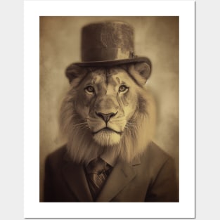 Vintage Lion in Suit and Hat Posters and Art